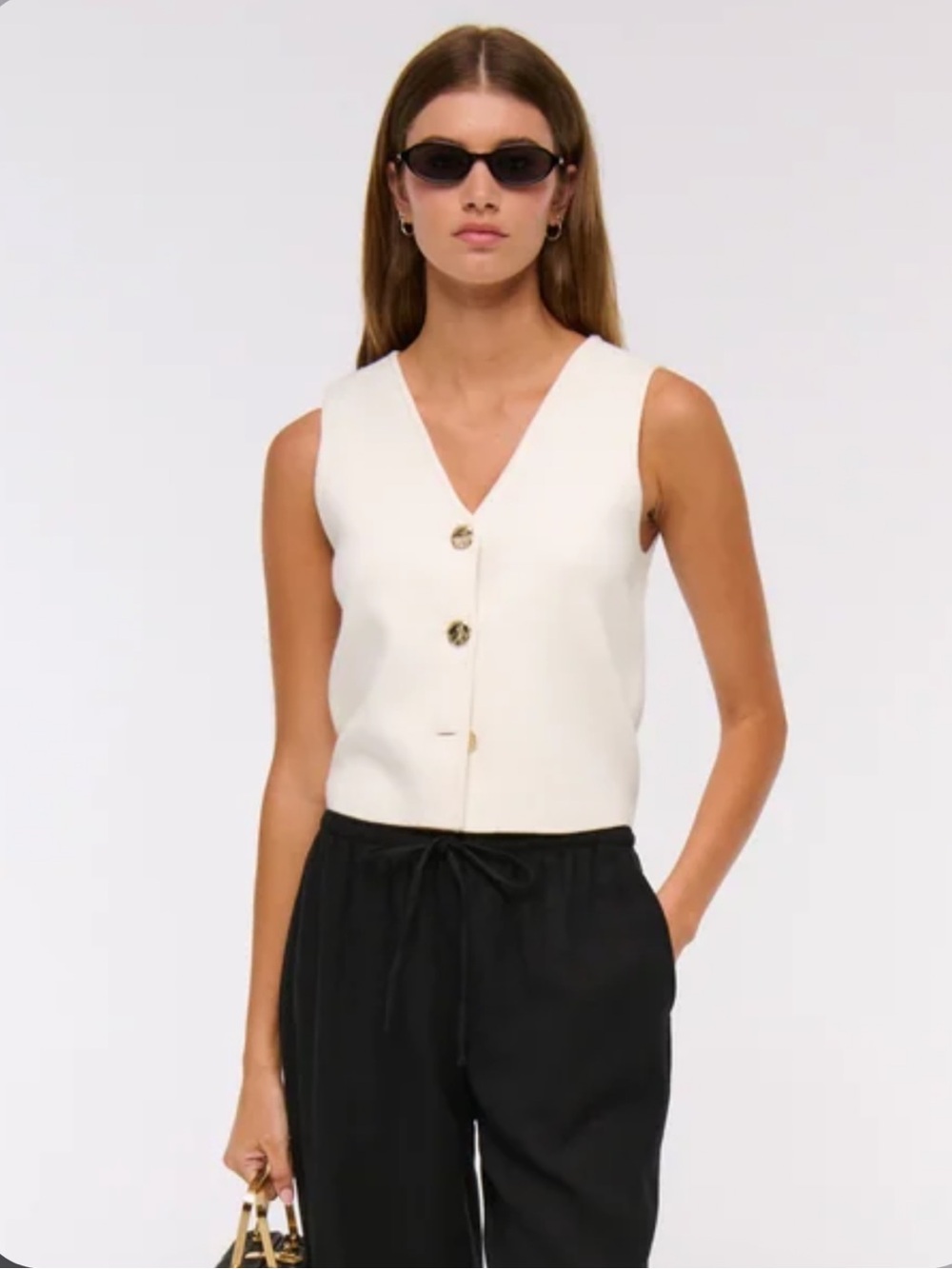 NWT Abercrombie & Fitch LuxeSoft Cream V-Neck Knit Button Vest Small